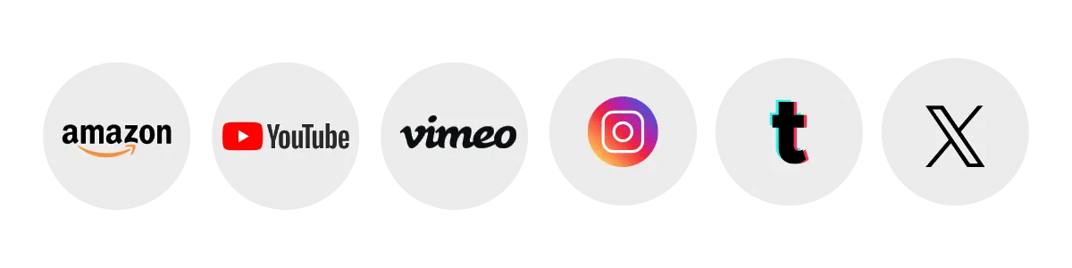 Amazon、YouTube、Vimeo、Instagram、TikTok、X